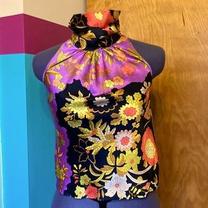 Vibrant silk dressy high neck halter top Sz 6